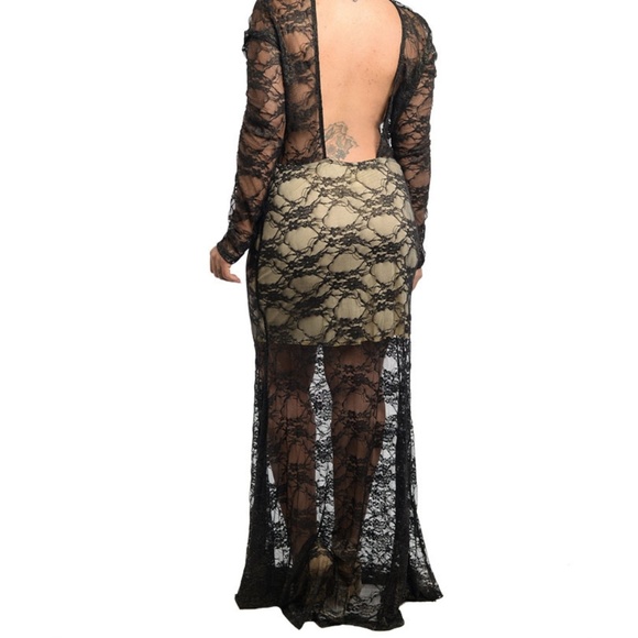 PLUS SIZE maxi dress prom party backless lace mesh - Picture 3 of 3